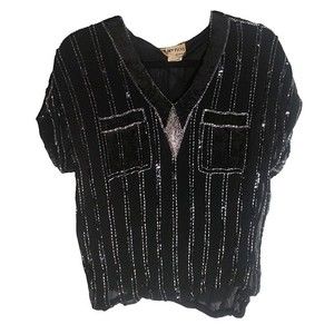 Vintage Hilary Floyd Black Sequined Pure Silk Top Size 10